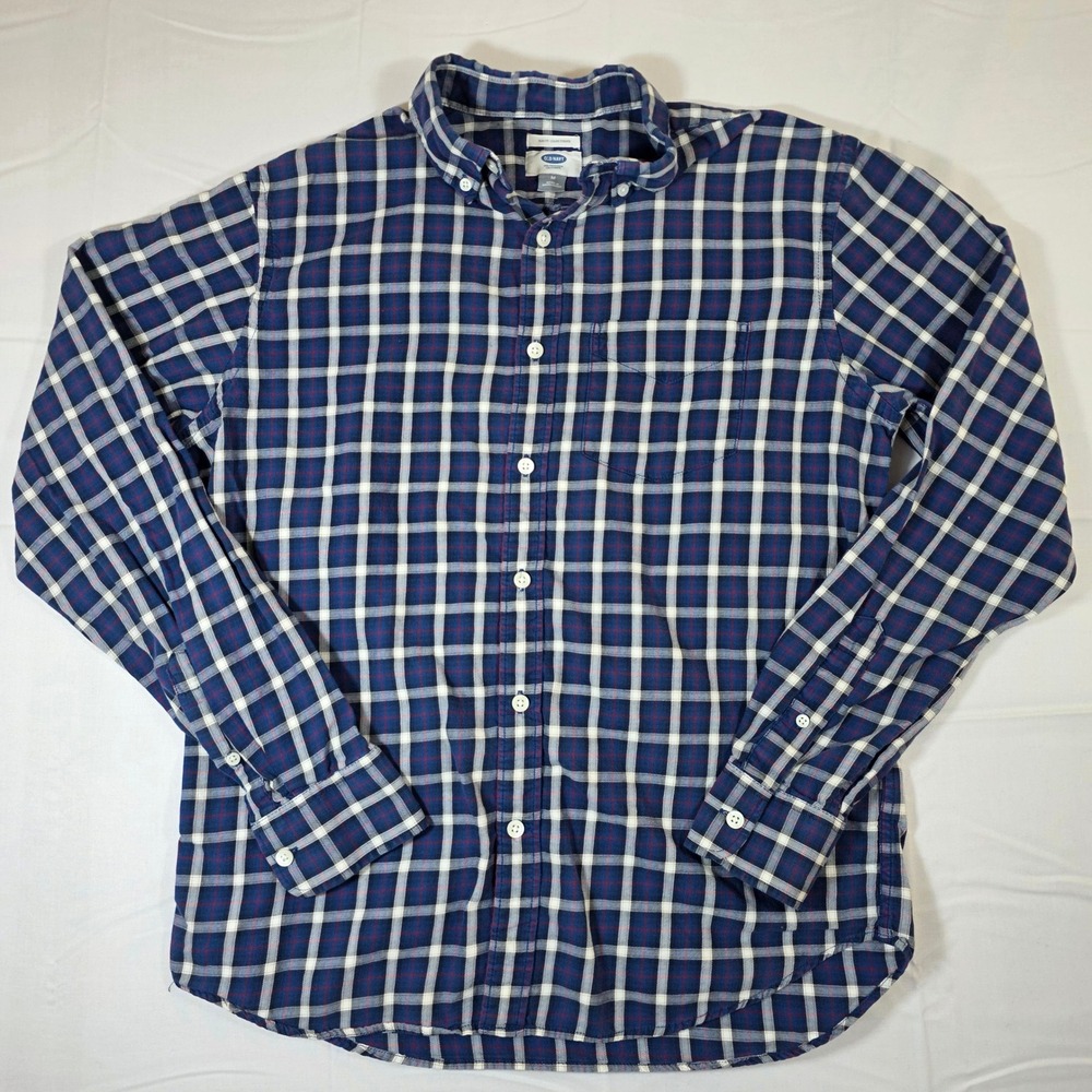 Old Navy Mens Slim Fit Plaid Button Down Shirt Blue White Red Size M